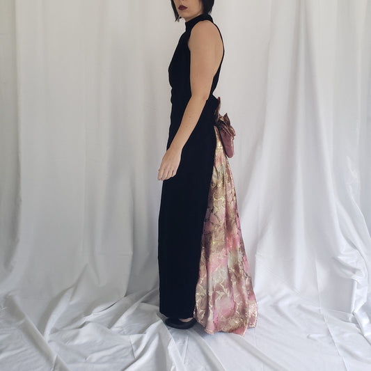 80s/90s Black Velvet Open Back Halter Dress