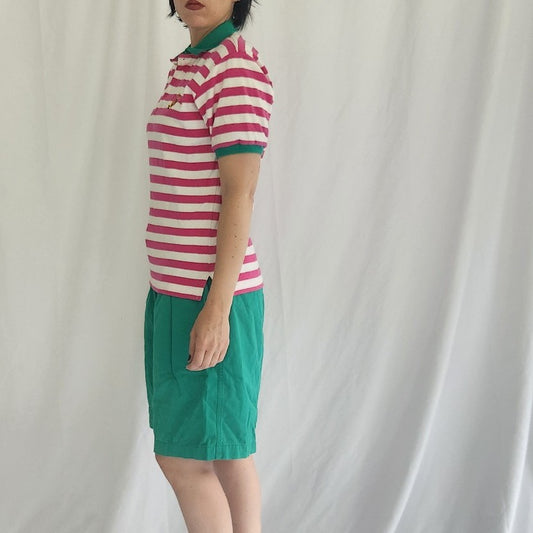 90s Pink and Green Preppy Shorts and Polo Set