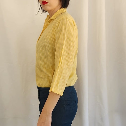 60s White and Yellow Gingham Button Down