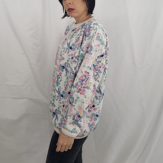 90s Purple, Pink, and White Floral Sweatshirt