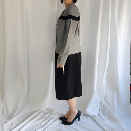 80s Deadstock Black and White Plaid Button Down Dress