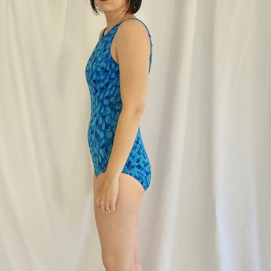 90s/Y2K Lands End Blue Open Back Swimsuit