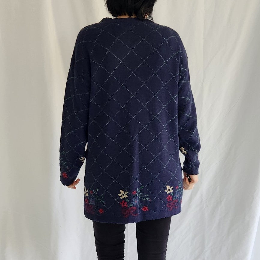 90s Blue Floral Oversize Sweater