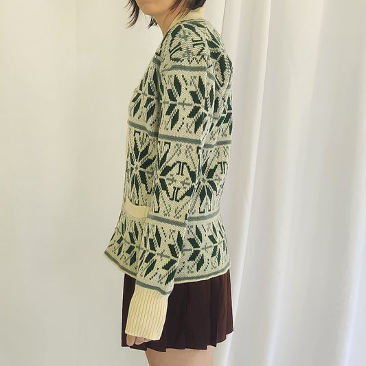60s Cream and Green Cardigan