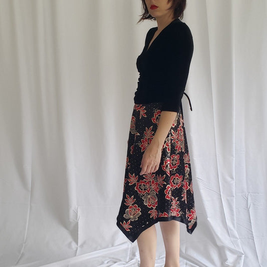 Y2K Velvet and Satin Handkerchief Hem Dress