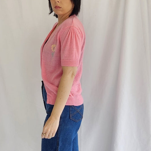70s Bubblegum Pink Short Sleeve Cardigan