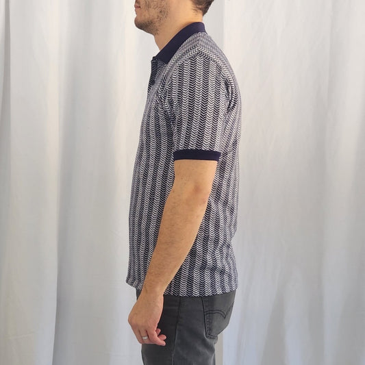70s/80s Navy and White Herringbone Knit Polo