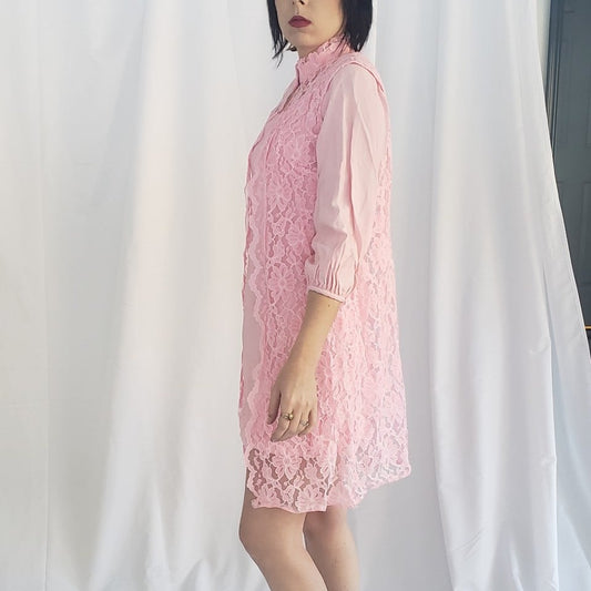 60 Pink Mod Minidress with Lace Vest