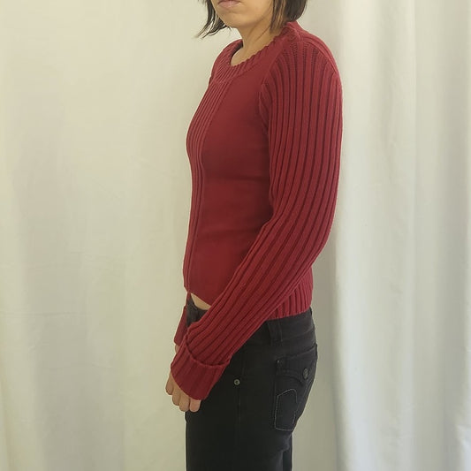 Y2K Red Ribbed Sweater