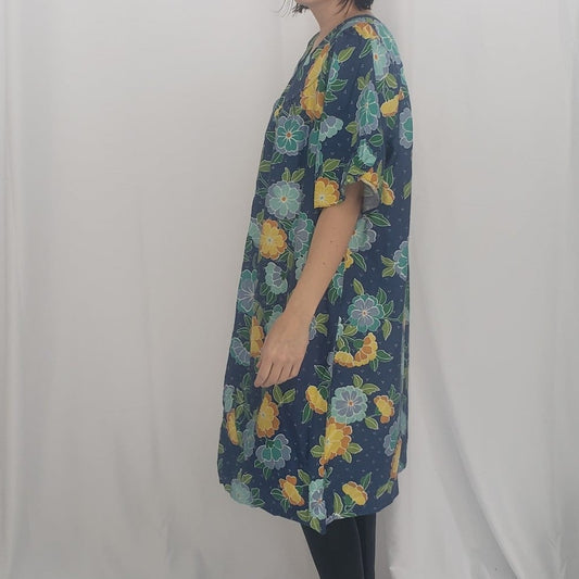 80s Blue and Yellow Floral Muumuu