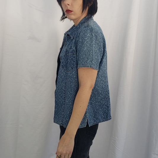 90s Floral Denim Button Down Shirt