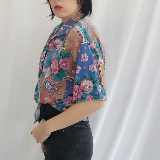 80s Floral Printed Patchwork Top