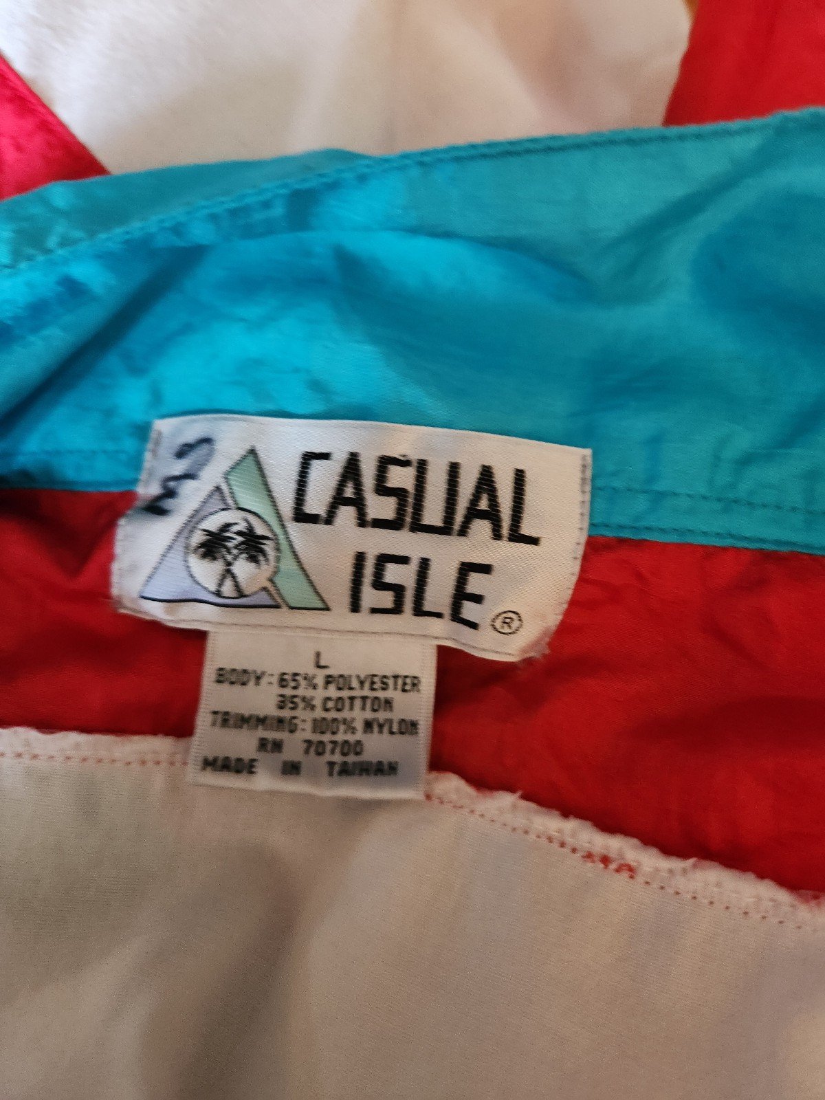 80s White, Red, and Blue Windbreaker Top