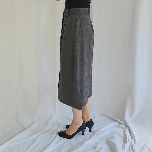 80s Gray Button Down Midi Skirt