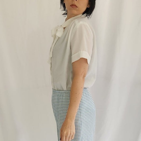 70s White Short Sleeve Blouse