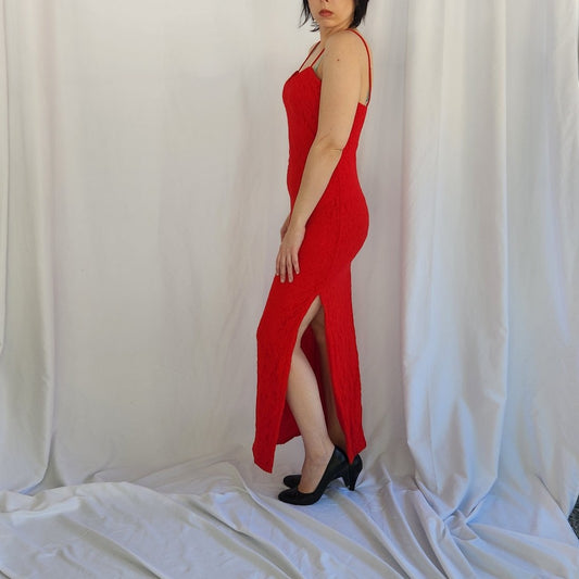 90s/00s Slinky Red Lace Gown
