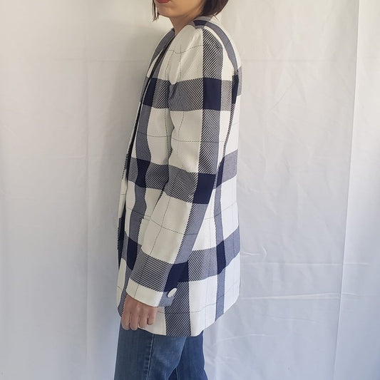 90s Worthington White and Blue Plaid Blazer