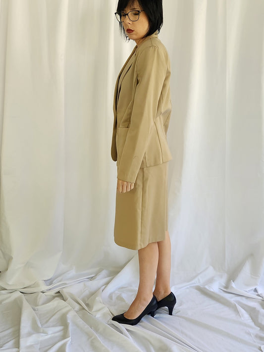 80s Khaki Blazer and Skirt Set
