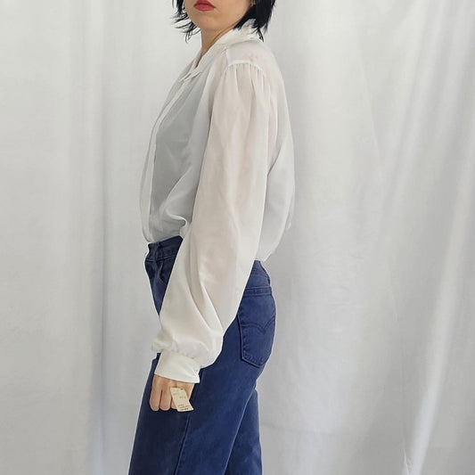 80s Deadstock White Blouse with Lace