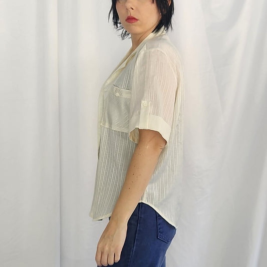 70s/80s Off White Short Sleeve Button Down Shirt