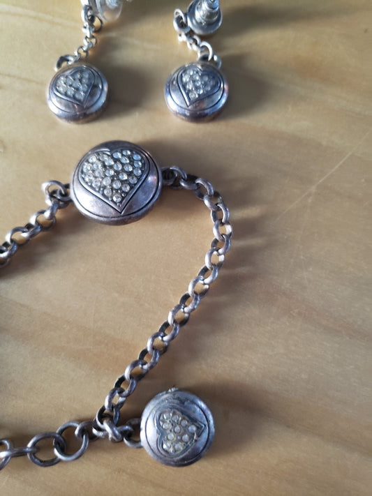 80s Silver Heart Bracelet and Earrings Set
