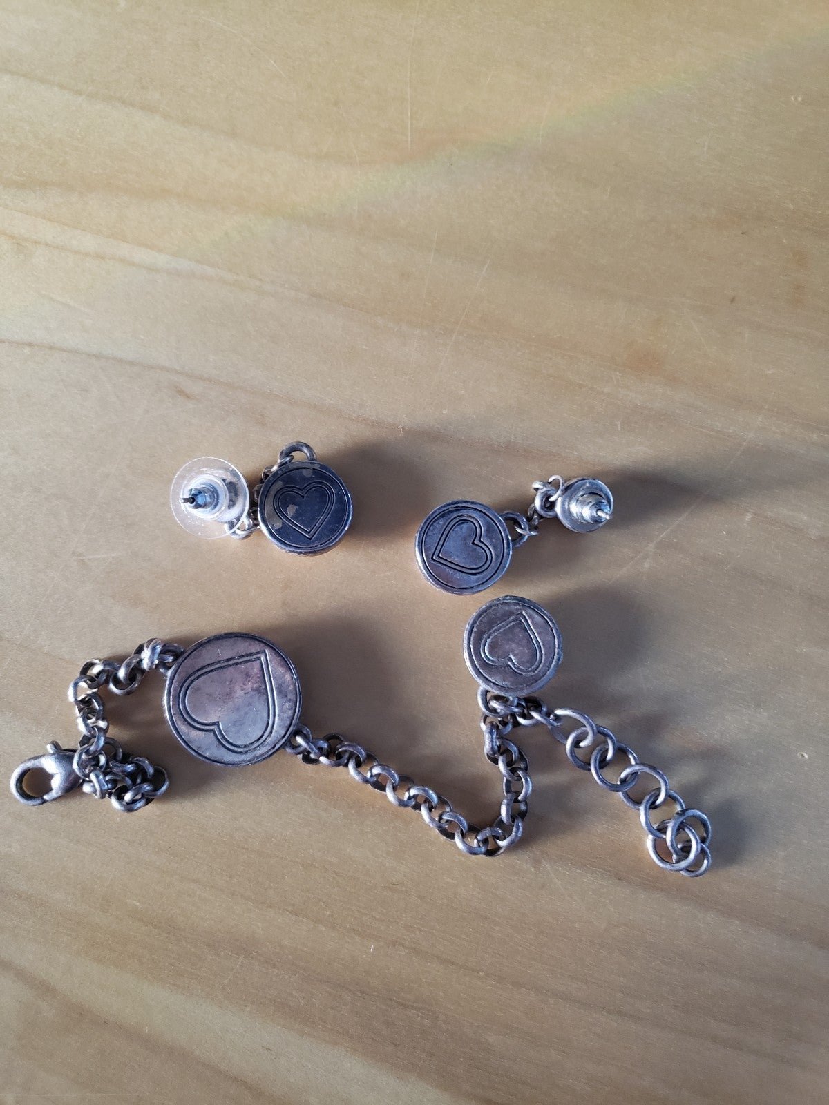 80s Silver Heart Bracelet and Earrings Set