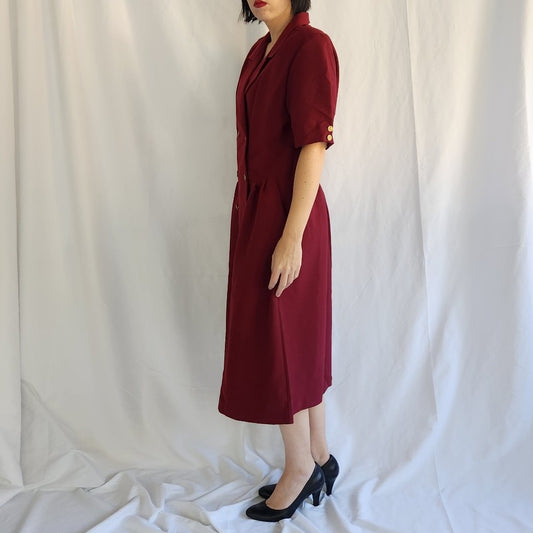 80s Cranberry Red Double Breasted Dress