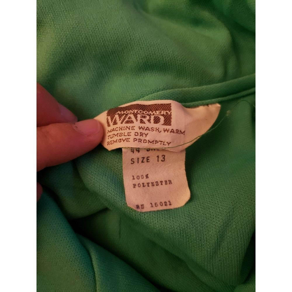 70s Bright Green Dagger Collar Button Down Dress