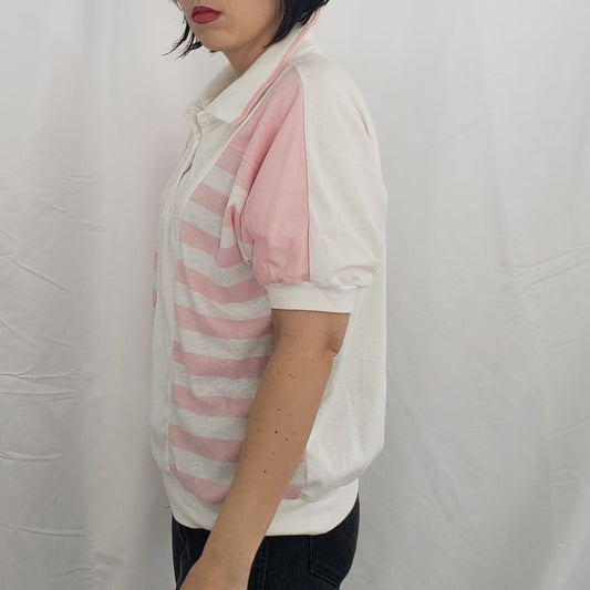 80s Pink and White Striped Polo