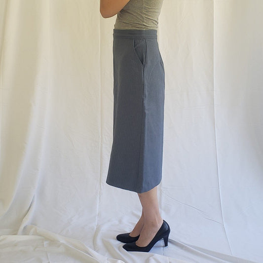 80s Blue Pinstripe Midi Skirt