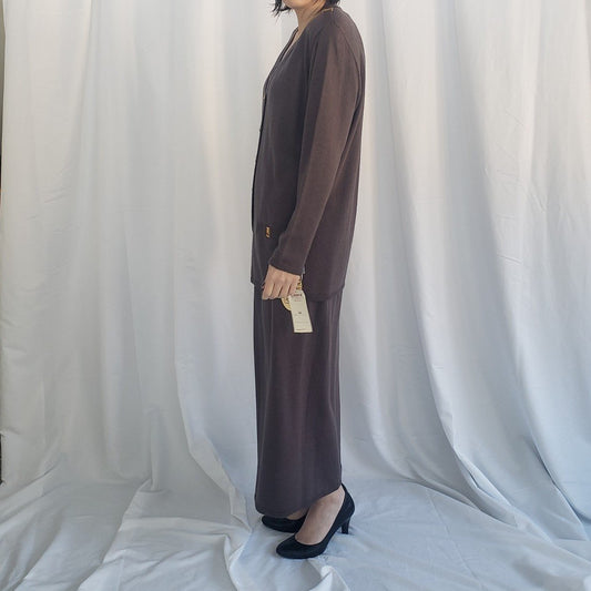 90s Deadstock Gray Knit Skirt and Cardigan Set