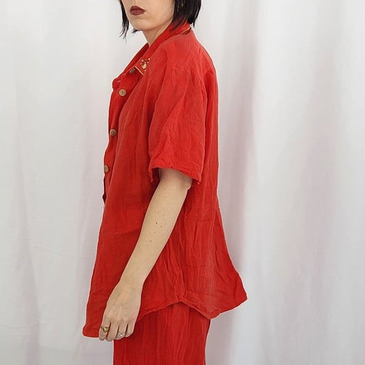 90s Red Cotton Button Down Shirt
