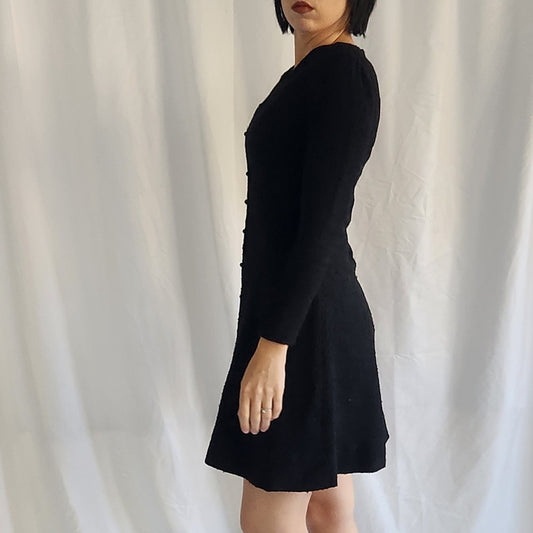 60s Boucle Wool Black Mini Dress