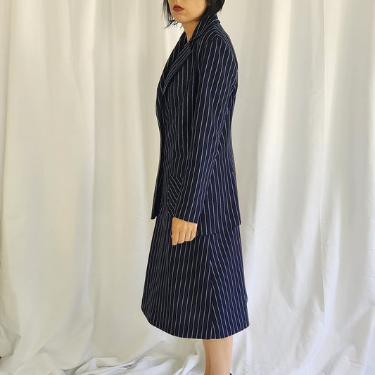 70s Navy Striped Skirt Suit