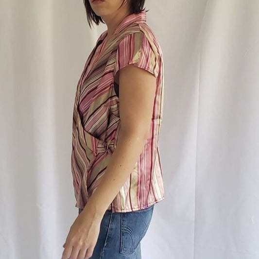 Y2K Pink and Tan Satin Wrap Top