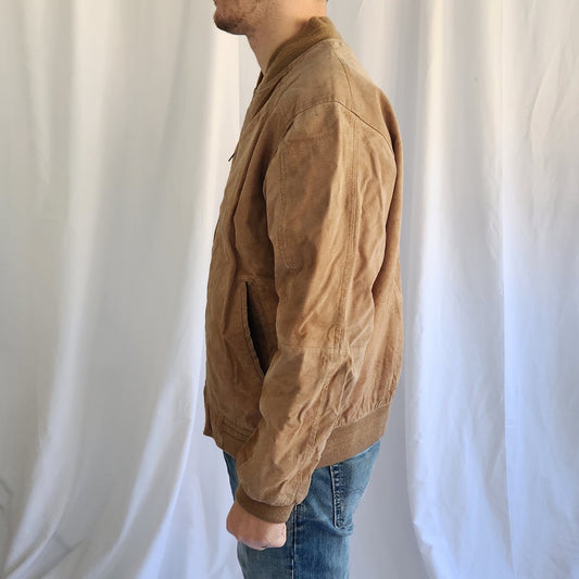 90s Tan Suede Bomber Jacket