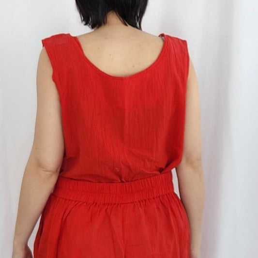 90s Red Cotton Bedazzled Sleeveless Top