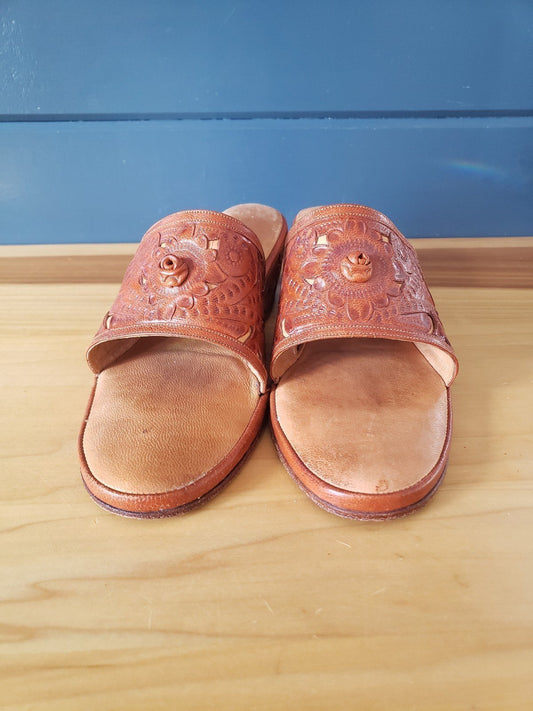 70s Leather Wedge Sandals