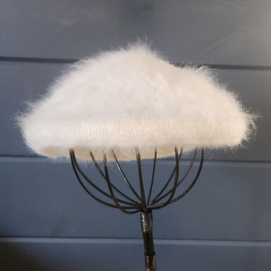 Vintage White Angora(?) Flat Cap