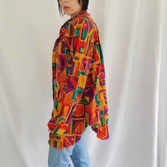 80s Red, Purple, and Green Funky Shirt