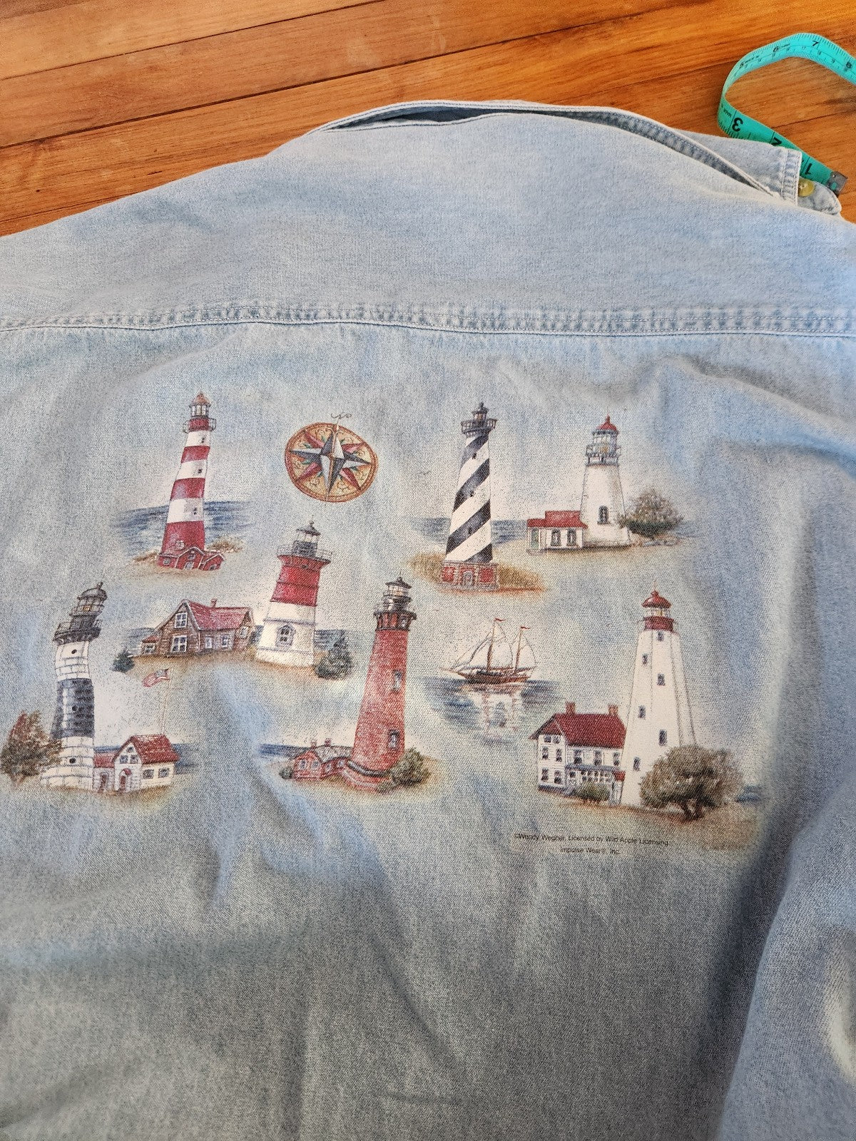 90s/00s Lighthouse Theme Denim Button Down