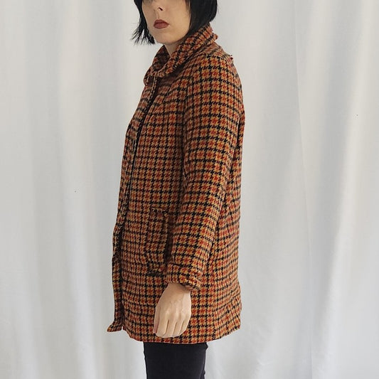 60s Yellow and Red Plaid Wool Coat