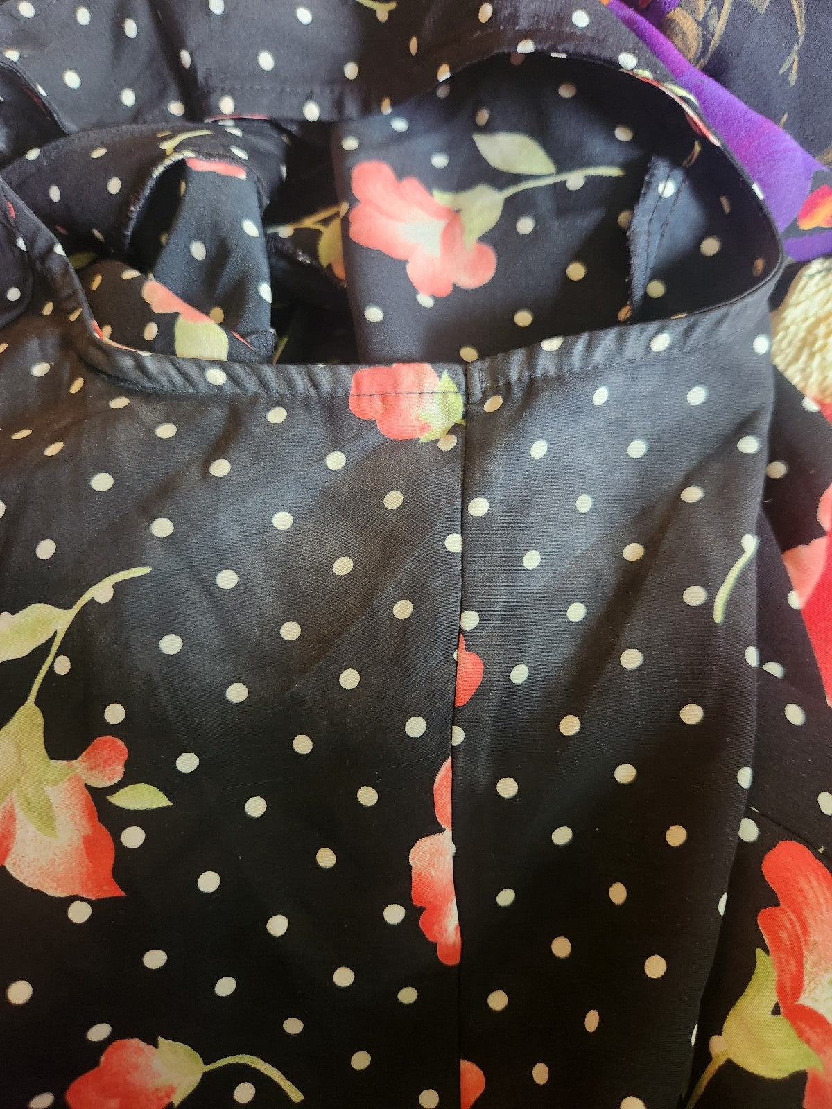 90s/00s Black and Pink Polka Dot Floral Dress