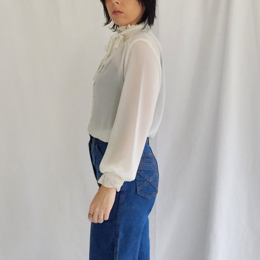 70s Sheer White Blouse