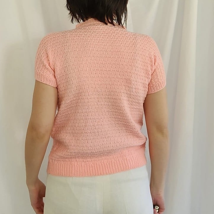 80s(?) Pink Hand Knit Short Sleeve Sweater