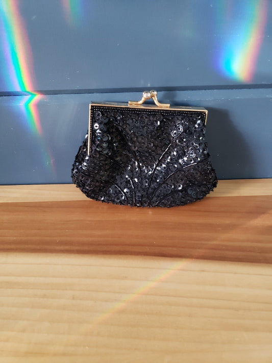 Vintage Black Beaded Coin Purse