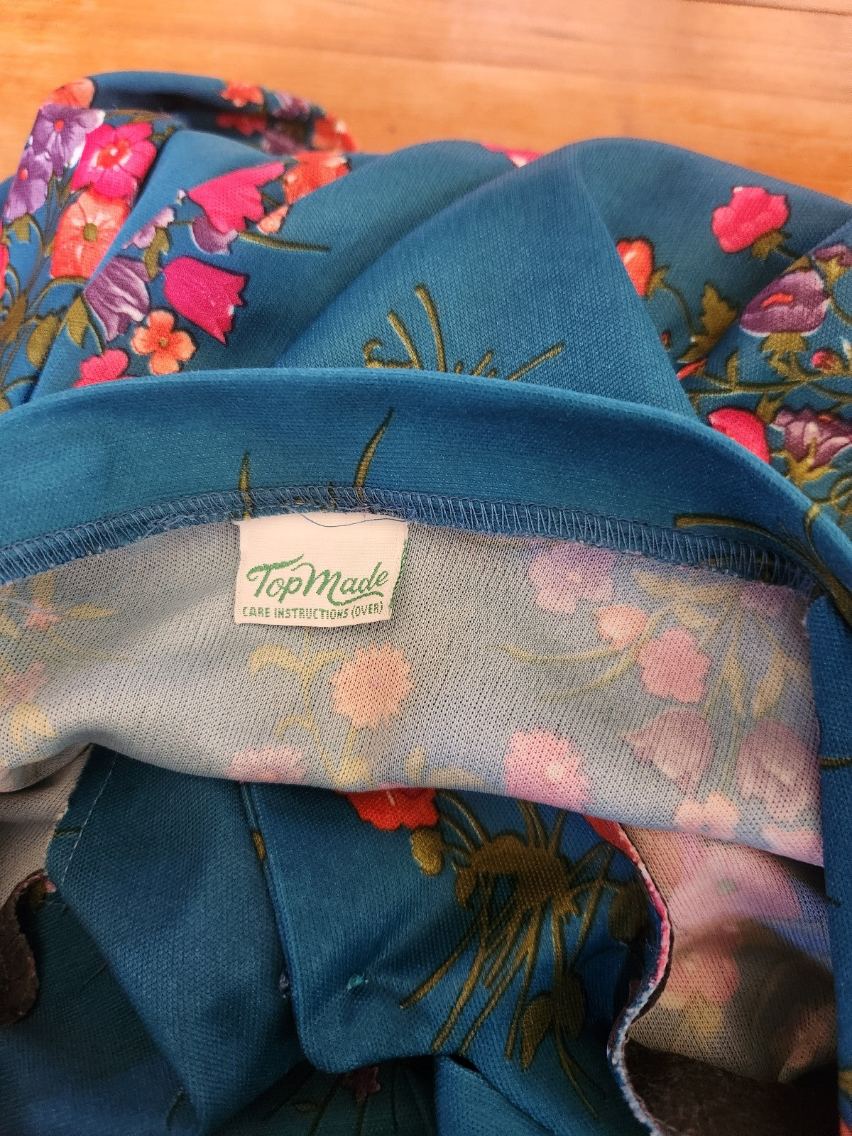 70s Teal, Pink, and Purple Floral Blouse