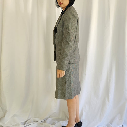 90s Black and White Houndstooth Skirt Suit