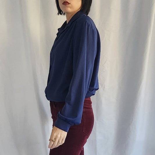 70s Blue Button Down Blouse