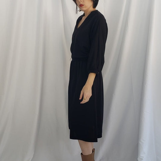 70s Black V Neck Dress